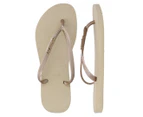 Havaianas Women's Slim Logo Metallic Thongs - Gold