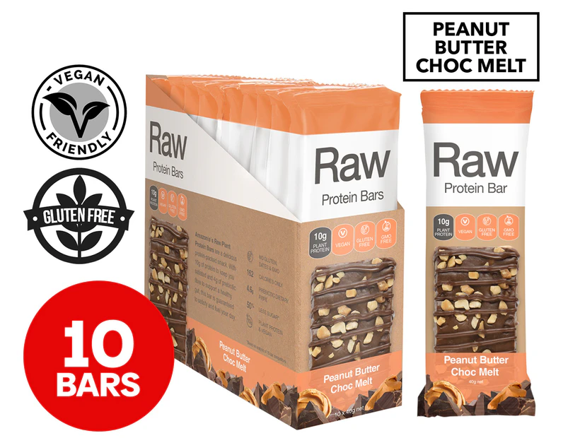 10 x Amazonia RAW Protein Bars Peanut Butter Choc Melt 40g