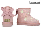 OZWEAR Connection Girls' Valerie Bailey Bow Glitter Ugg Boots - Pink