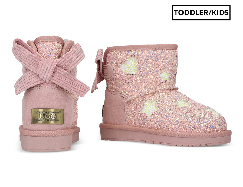 OZWEAR Connection Girls' Valerie Bailey Bow Glitter Ugg Boots - Pink