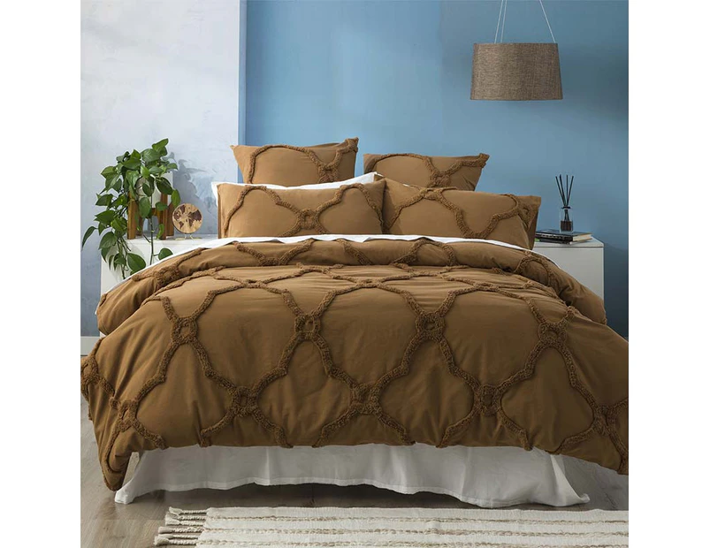 Renee Taylor Moroccan Cotton Chenille Quilt Cover Set - Wood