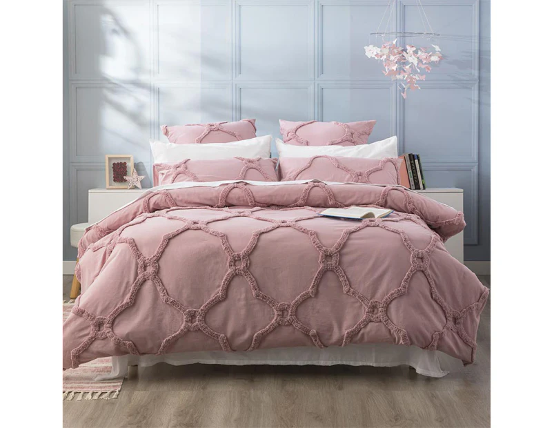 Renee Taylor Moroccan Cotton Chenille Quilt Cover Set - Blush