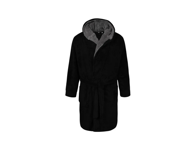D555 Mens Newquay Kingsize Hooded Dressing Gown (Black) - DC305