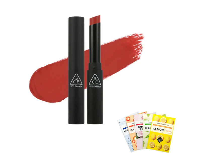 3CE Slim Velvet Lip Color #Fluffy Red - Stylenanda 3 Concept Eyes Lipstick + Face Mask