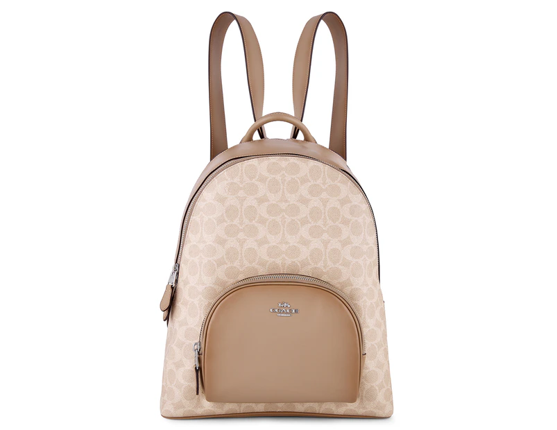 Coach Signature Carrie Leather/Canvas Backpack - Sand Taupe