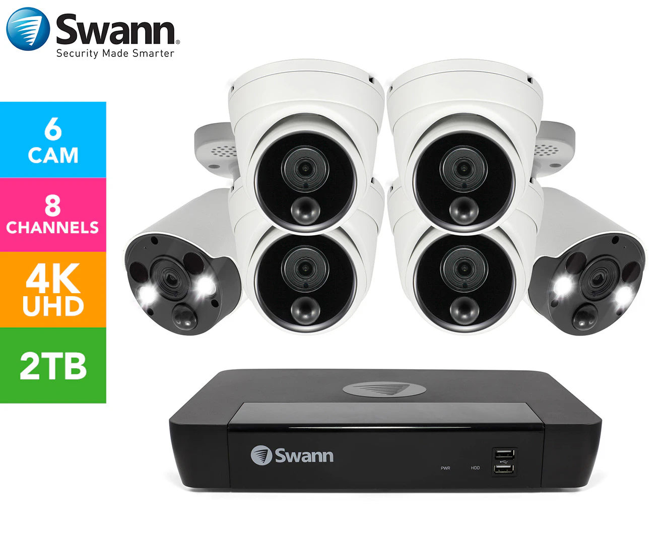 Swann 8 Channel NVR with 6 x 4K Ultra HD Heat & Motion Detection Security Cameras System  - SONVK-886804D2FB