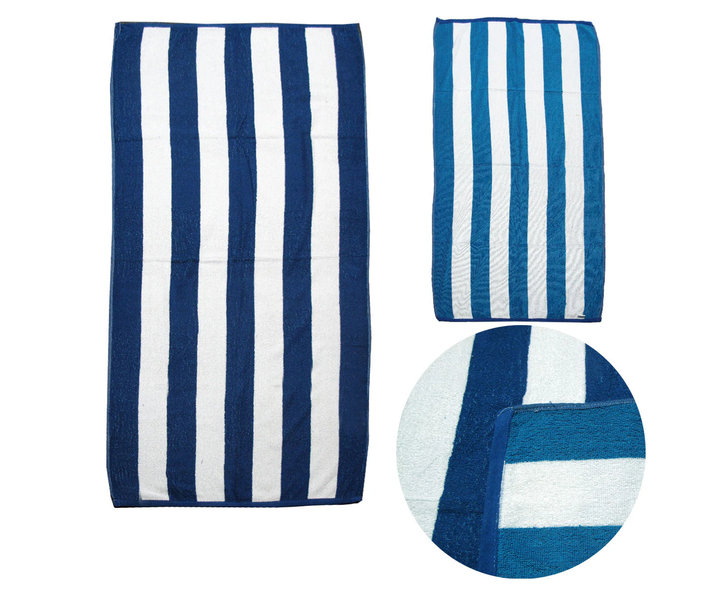 Set Of 2 Reversible Cabana Striped Towels Blue/Aqua