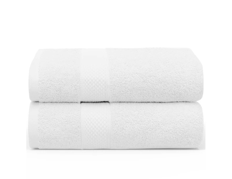 Justlinen 2Pcs 650GSM Large Bath Sheets 90 x 180 cm Cotton Bathroom Towels Set-White