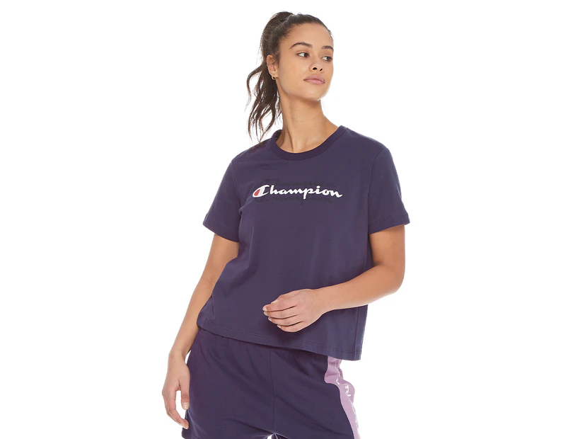 Champion Women's Graphic Boxy Tee / T-Shirt / Tshirt - Print 5Y3 (Purple)