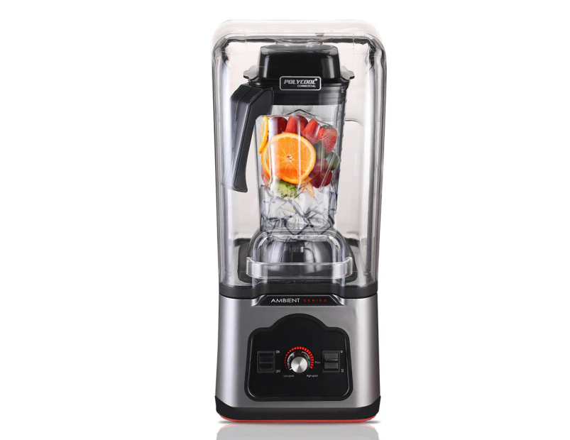 POLYCOOL Commercial Blender Quiet Enclosed Processor Smoothie Mixer Cafe, Silver