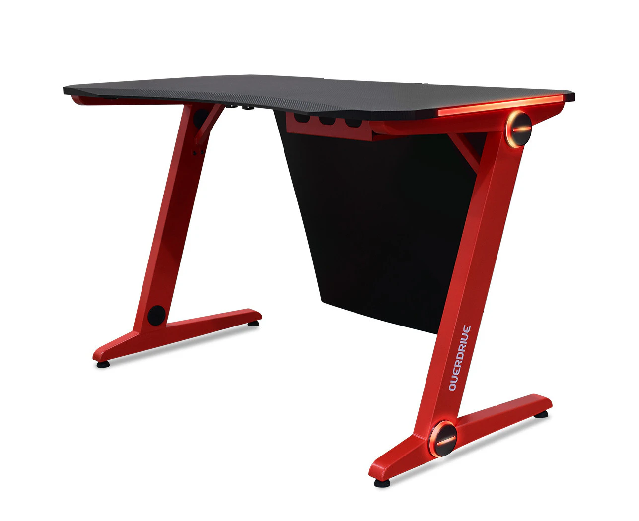 OVERDRIVE Gaming Desk 120cm  Computer Black PC Red LED Lights Carbon Fiber Look