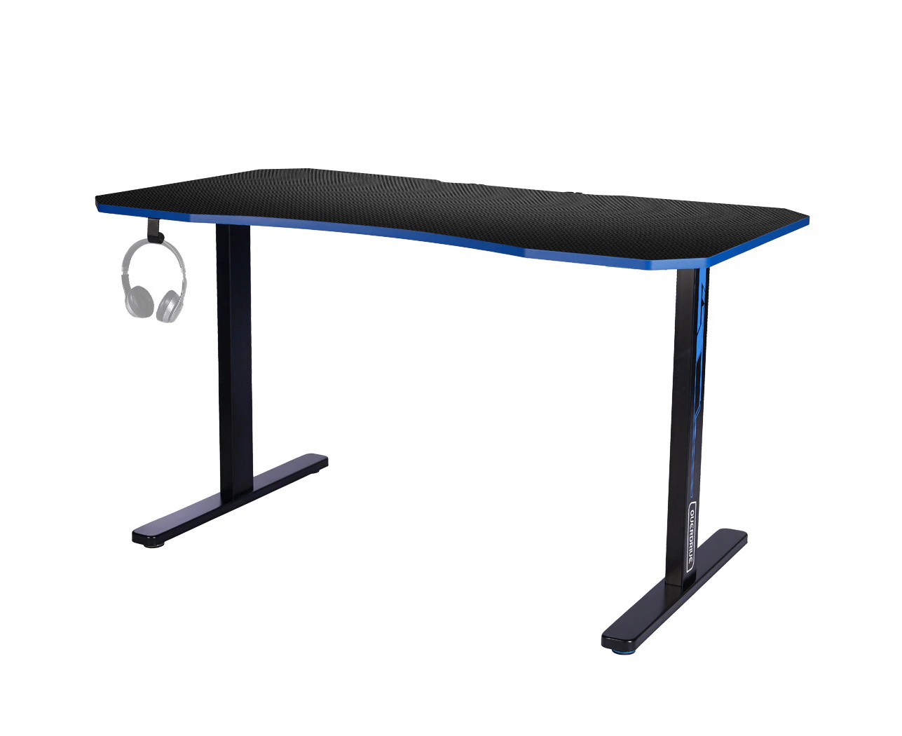 Home Office Desks Overdrive Gaming Pc Desk Carbon Fiber Style Black And Blue With Headset Holder Mouse Pad