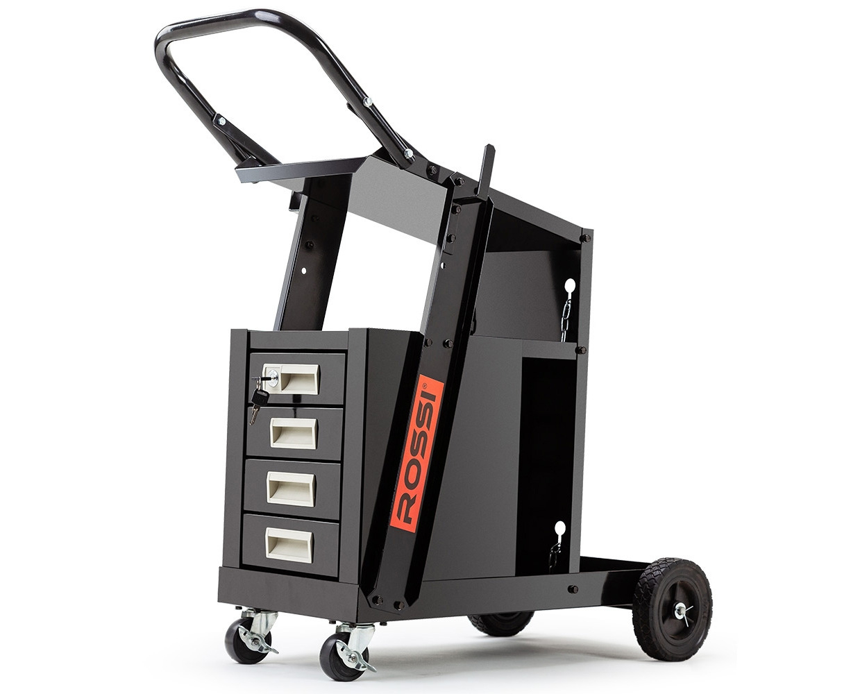 Welding Carts for MIG/TIG Welder and Plasma Cutter Black Welding Cart with 4 Drawers and Tank Storage 