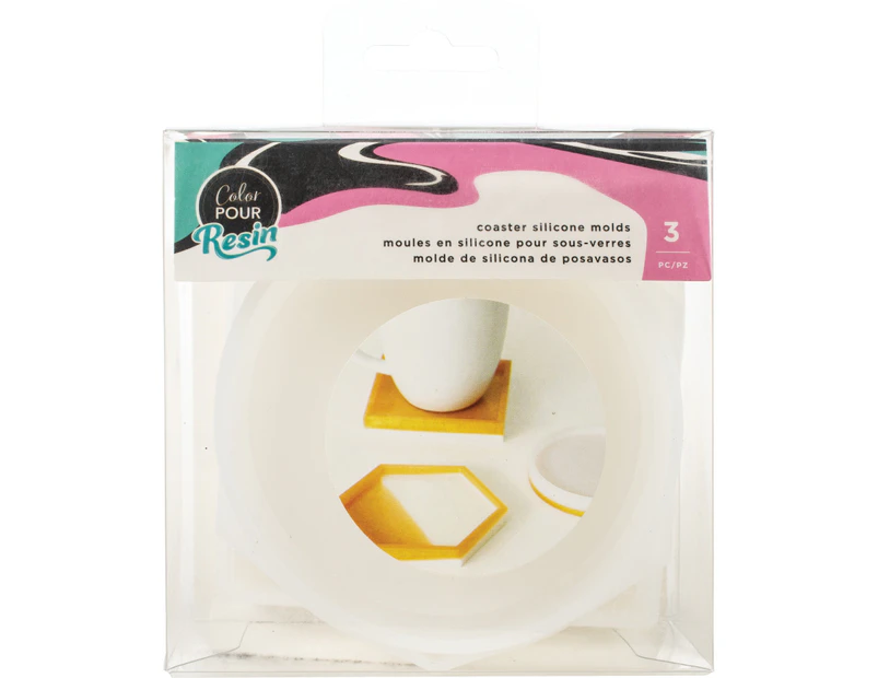 American Crafts Color Pour Resin Mold 3/Pkg-Coaster - Circle, Square & Hexagon