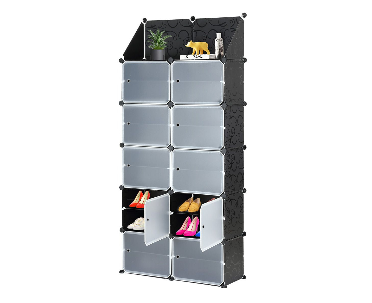 AMOS Shoe Slot 10 Piece Pack Pair Adjustable Space Saver Shelf Storage Holder Organiser Black 