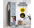 20 Pairs Stackable Shoe Storage Box Organiser Cube DIY Shoe Cabinet Rack Shelf 10 Tier Black