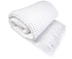 100% Cotton Chunky Large Waffle Blanket Tassel Chenille Throw Rug 180x230cm White