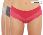French Affair Women's Lace Boyleg Underwear 3-Pack - Cerise/Multi
