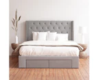 Four Storage Drawers Bed Frame with Diamond Tufted Bed Head with WIngs in King, Queen and Double Size (Grey Fabric)