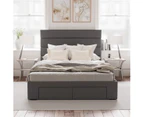 Four Storage Drawers Bed Frame with Horizontal Panel Bed Head in King, Queen and Double Size (Charcoal Fabric)