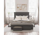 Four Storage Drawers Bed Frame with Horizontal Panel Bed Head in King, Queen and Double Size (Charcoal Fabric)
