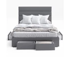 Four Storage Drawers Bed Frame with Horizontal Panel Bed Head in King, Queen and Double Size (Charcoal Fabric)