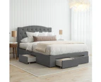 Curved Four Storage Drawers Bed Frame with Diamond Pattern Bed Head in King, Queen and Double Size (Charcoal Fabric)