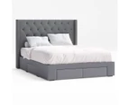 Four Storage Drawers Bed Frame with Diamond Tufted Bed Head with Wings in King, Queen and Double Size (Charcoal Fabric)