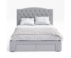 Curved Four Storage Drawers Bed Frame with Diamond Pattern Bed Head in King, Queen and Double Size (Grey Fabric)
