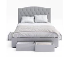 Curved Four Storage Drawers Bed Frame with Diamond Pattern Bed Head in King, Queen and Double Size (Grey Fabric)