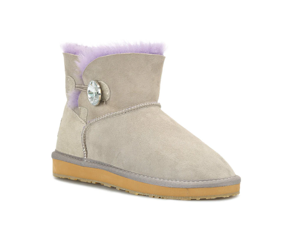 UGG Boots Women Button dual colour Ankle 6"+ Premium Australian Shearing Sheepskin - Grey Purple