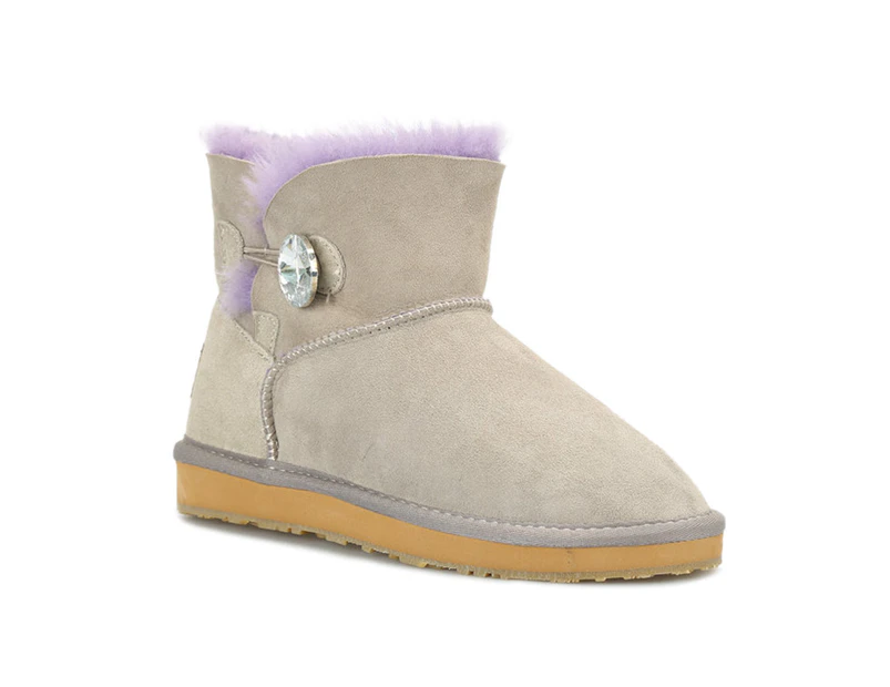 UGG Boots Women Button dual colour Ankle 6"+ Premium Australian Shearing Sheepskin - Grey Purple