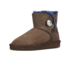 UGG Boots Women Button dual colour Ankle 6"+ Premium Australian Shearing Sheepskin - Brown Blue