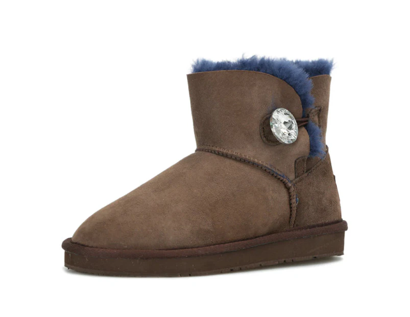 UGG Boots Women Button dual colour Ankle 6"+ Premium Australian Shearing Sheepskin - Brown Blue