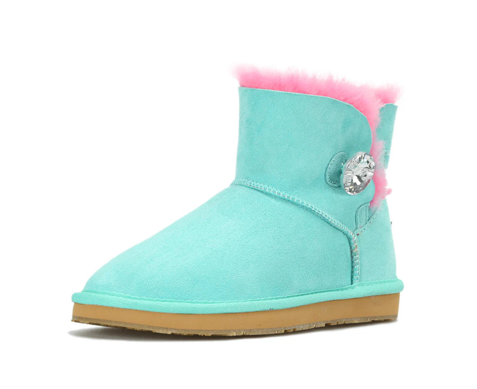 UGG Boots Women Button dual colour Ankle 6"+ Premium Australian Shearing Sheepskin - Cyan Red