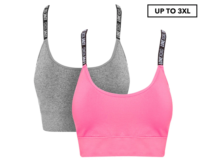 XOXO Women's Plus Size Seamless Jacquard Bra 2-Pack - Pink/Grey Heather