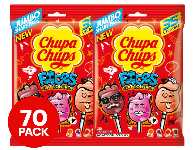 2 x 35pk Chupa Chups Faces Flat Lollipops