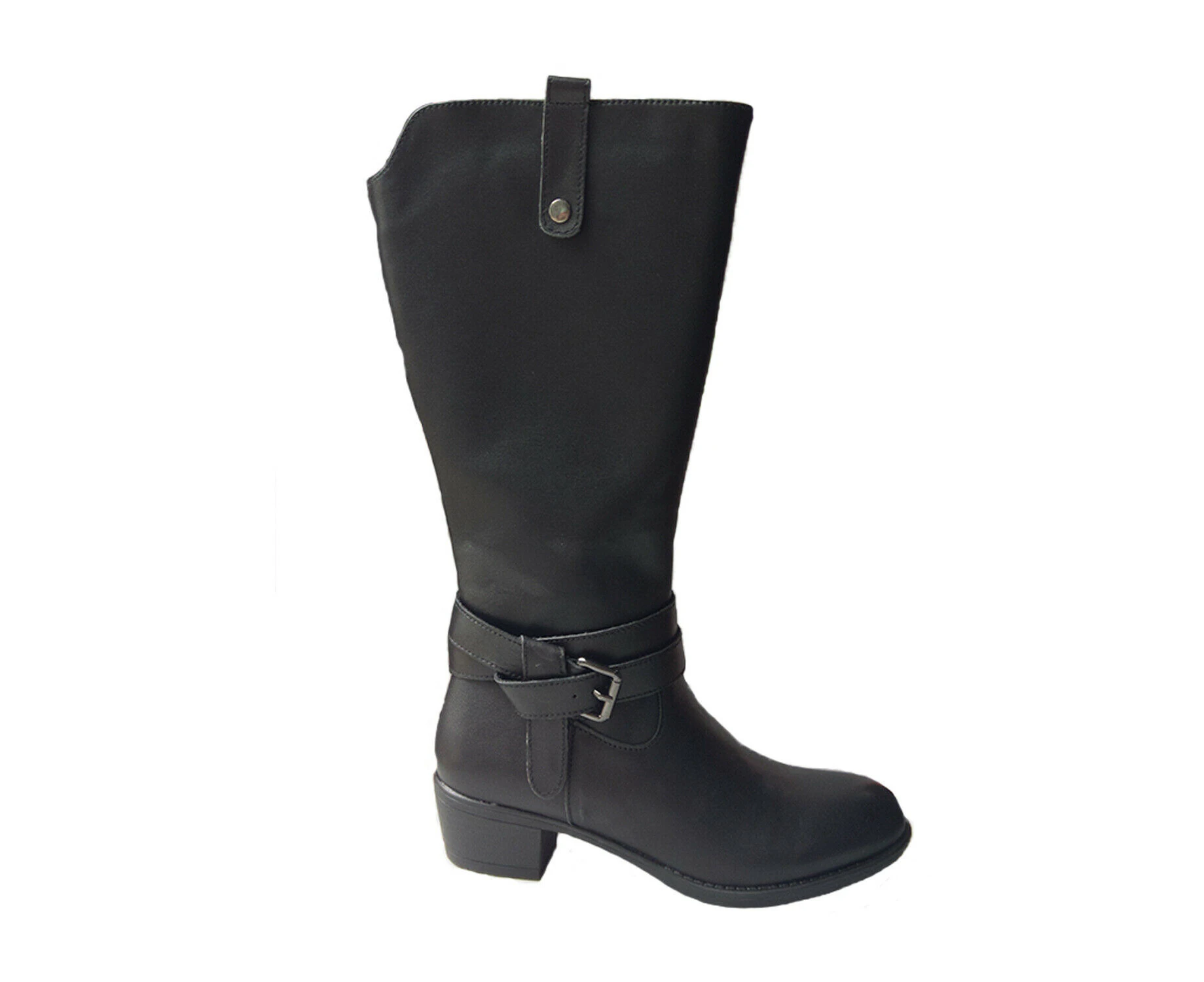 Ladies Boots Natural Comfort Hana Leather Knee Length Zip Up Buckle Strap - Black