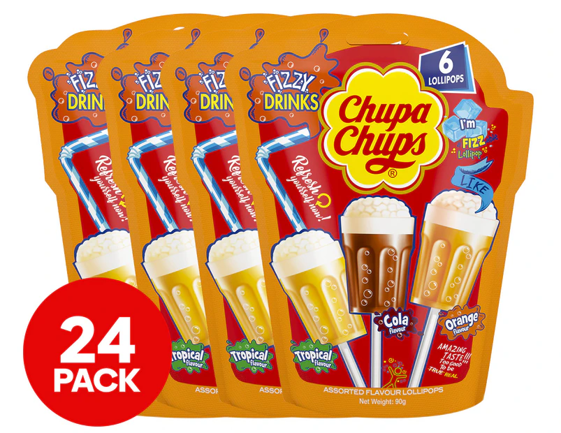 4 x 6pk Chupa Chups 3D Fizzy Drink Lollipops Assorted