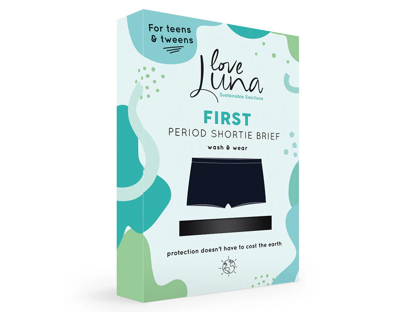 Love Luna Youth Girls' First Period Shortie Briefs - Black