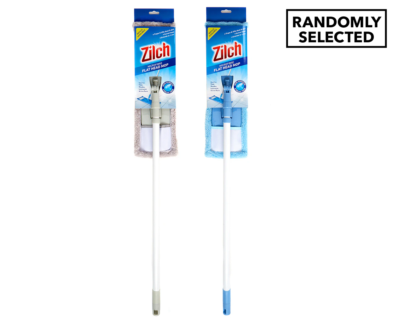 2 x Zilch Microfibre Flat Head Mop w/ Extendable Handle - Randomly Selected