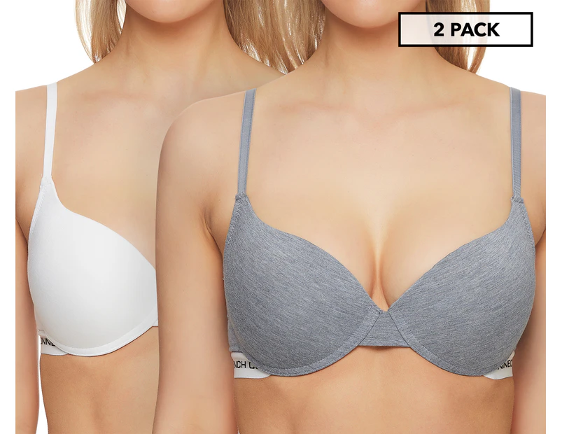 French Connection Women's Tailored Push Up Bra 2-Pack - Blue Heather/Bright White