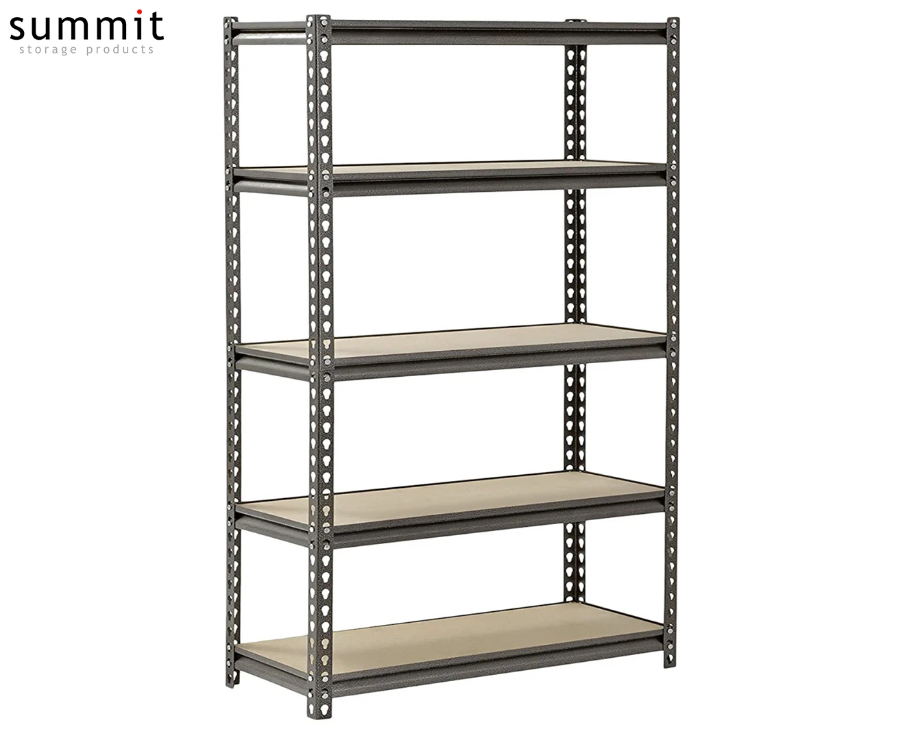 Summit 5 Shelf Boltless Rivet Garage Shelving Storage Rack Unit - Hammertone Grey