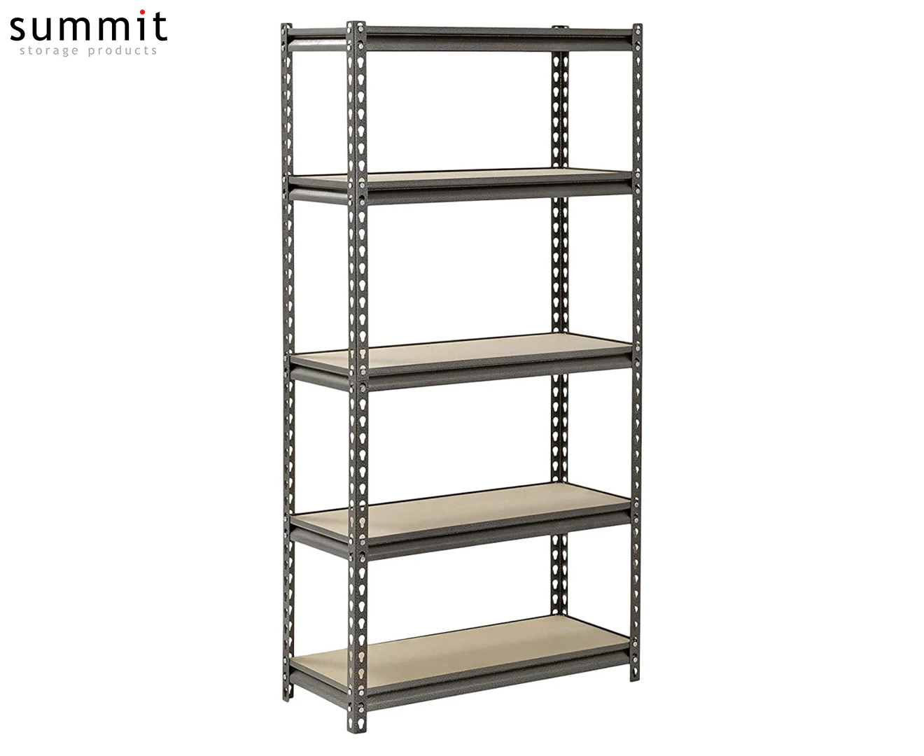 Summit 5 Shelf Boltless Rivet Garage Shelving Storage Rack Unit - Hammertone Grey