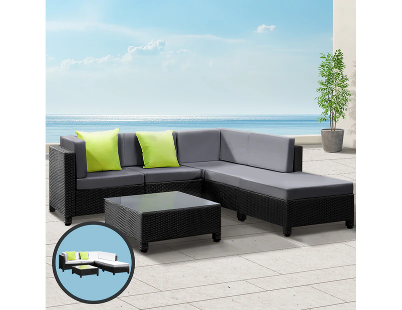 Gardeon 6-Piece Outdoor Sofa Set Wicker Couch Rattan Table Patio Lounge Setting w/ Storage Cover