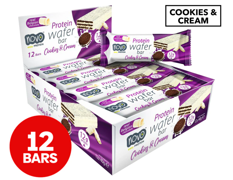 12 x Novo Protein Wafer Bars Cookies & Cream 40g