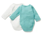 Little Green & Co Baby Core Rib Long Sleeve Bodysuit 2pk - Ocean/Milk