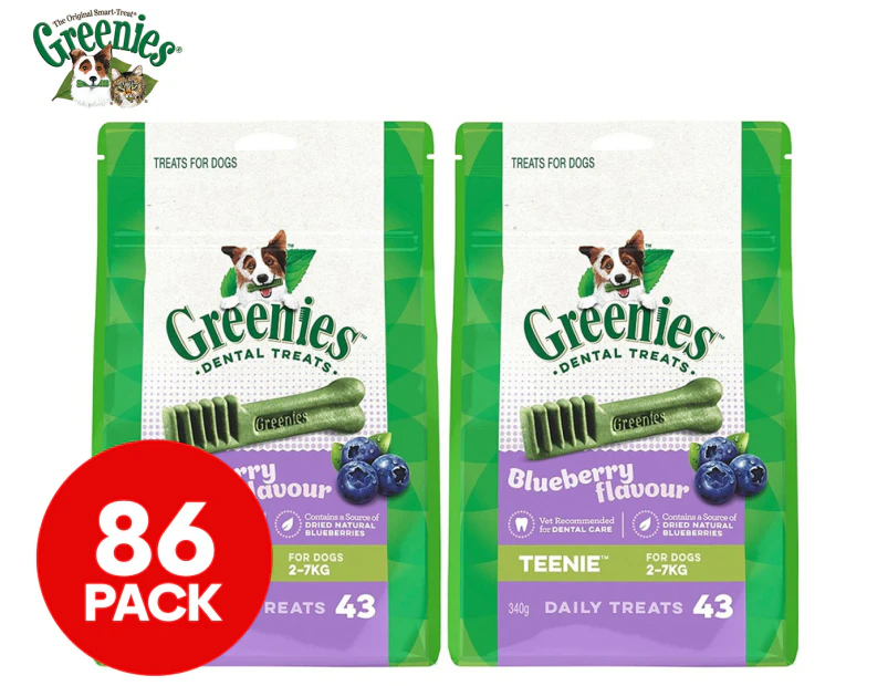 2 x 43pk Greenies Dental Treats Teenie Dog Treats Blueberry 340g