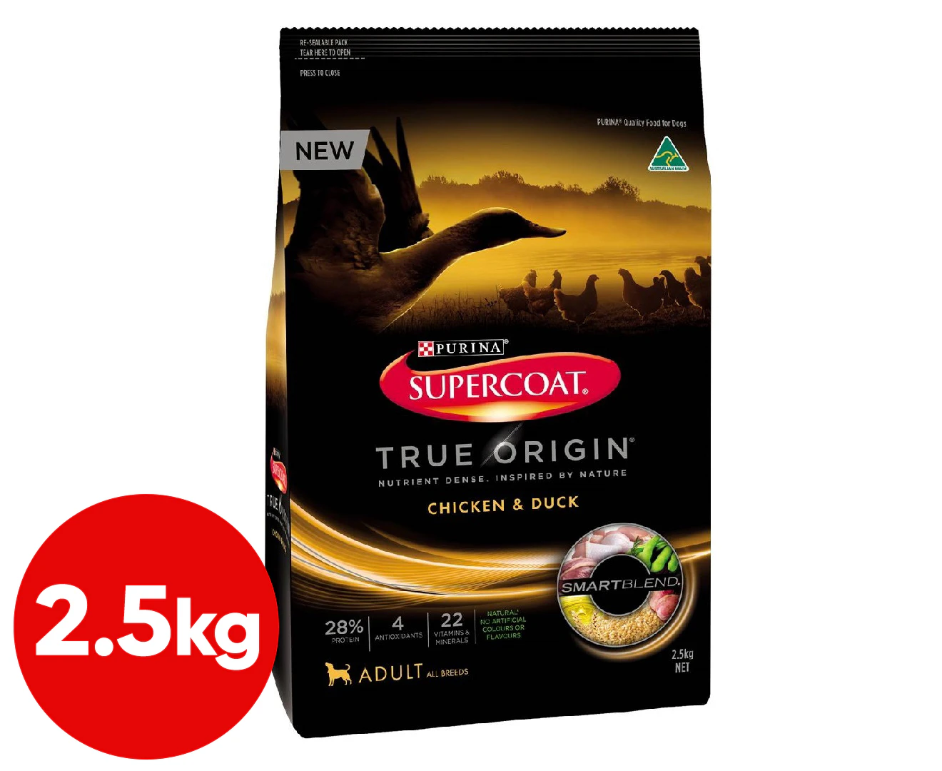 Supercoat True Origin Smartblend Adult Dry Dog Food Chicken & Duck 2.5kg