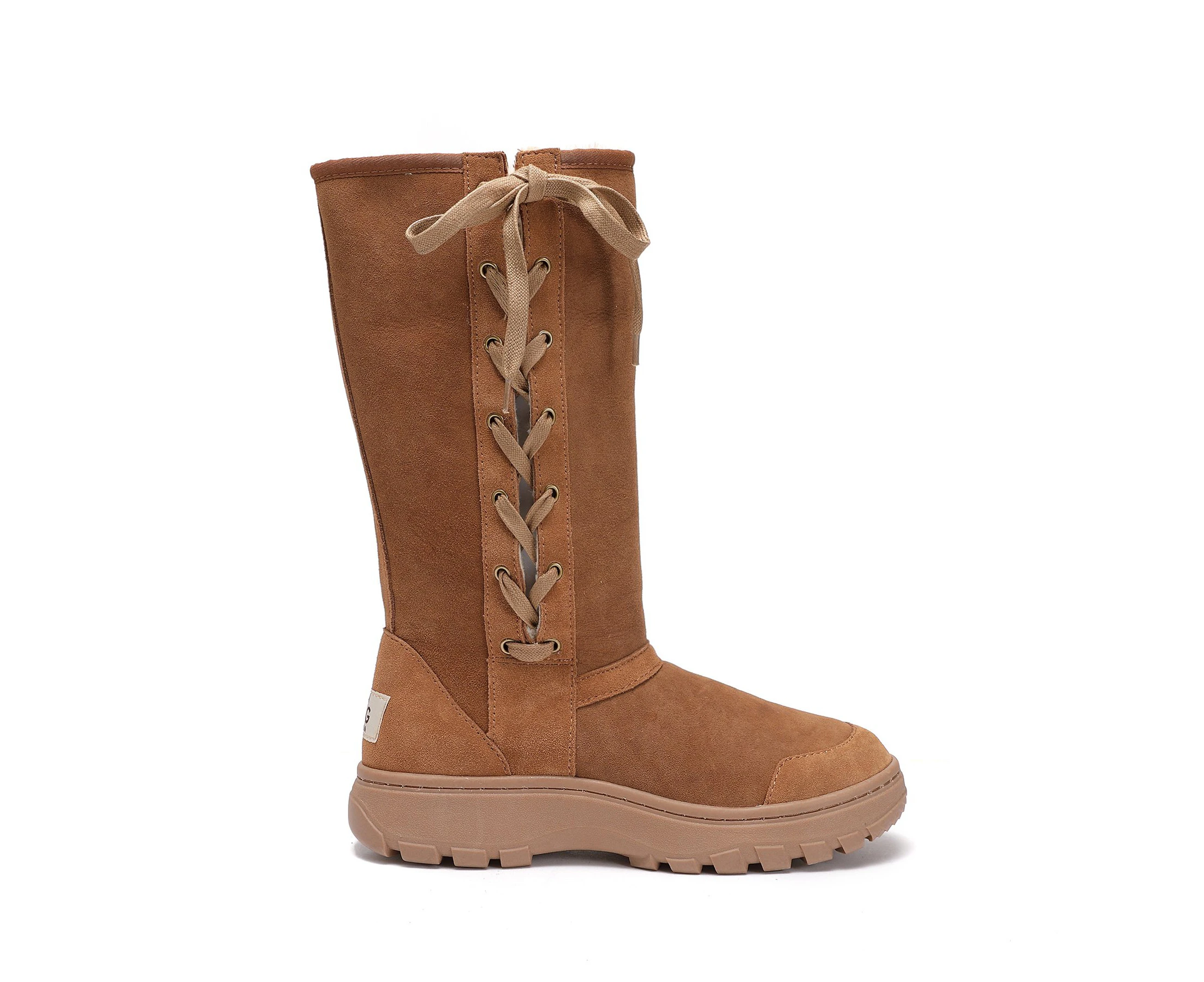 Super Ugg Australia - Women's Kurri Kurri UGG Boot - Side Lace Sheepskin Boots - 100% Australian A-Grade Double Face Merino Sheepskin - CHESTNUT